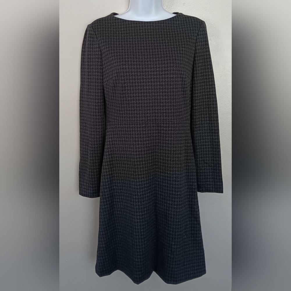 Theory Gray / Black Houndstooth Long Sleeve Lined Dress A-line Sz 2